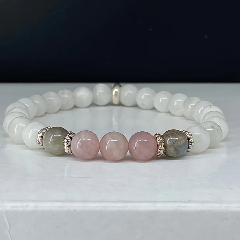 1pc/Moonstone, Labradorite and Rose Quartz Stone Beaded Bracelet Stress Relief Jewelry Gift