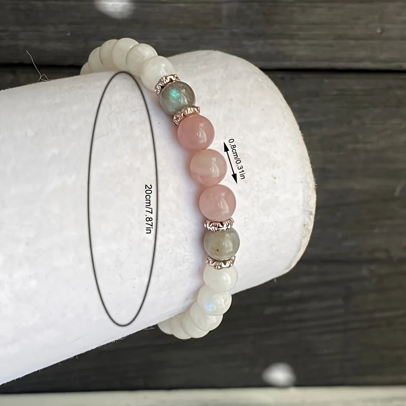 1pc/Moonstone, Labradorite and Rose Quartz Stone Beaded Bracelet Stress Relief Jewelry Gift