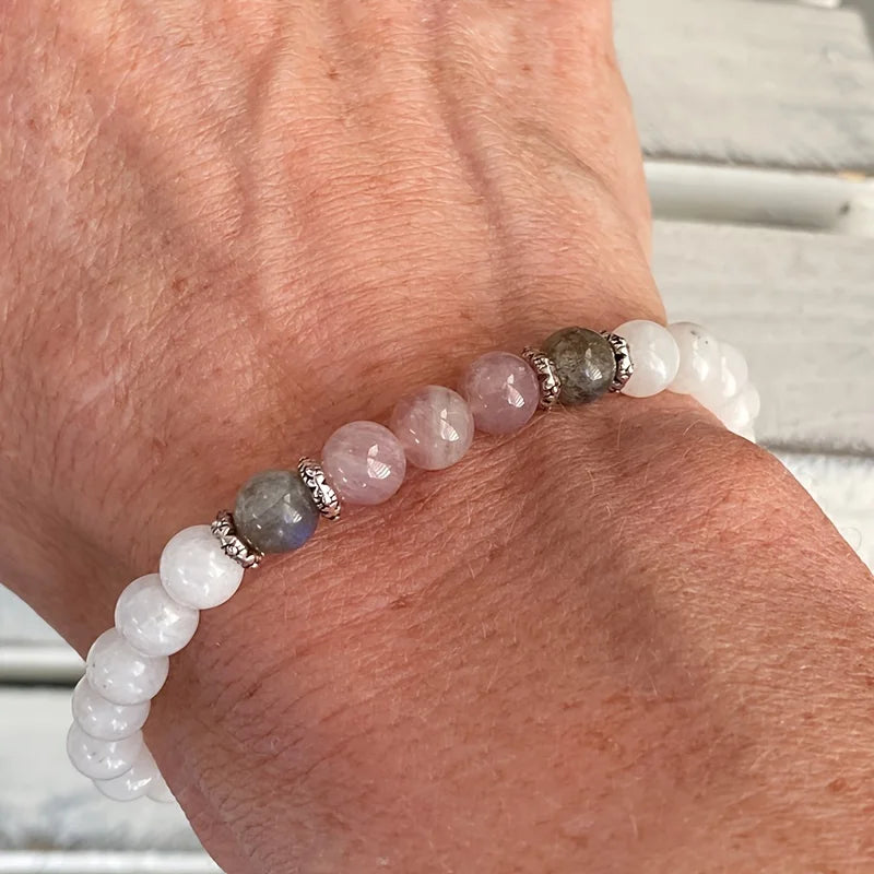 1pc/Moonstone, Labradorite and Rose Quartz Stone Beaded Bracelet Stress Relief Jewelry Gift