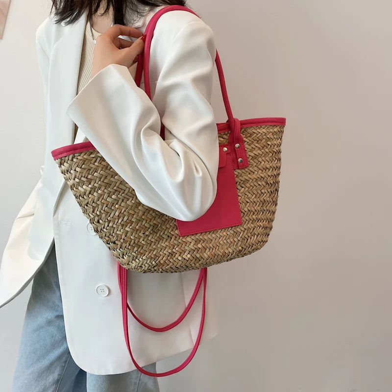 High Quality Women Straw Summer Handbags Fashion Ladies Shoulder Messenger Bags Designer Female Large Capacity Tote Beach Bag