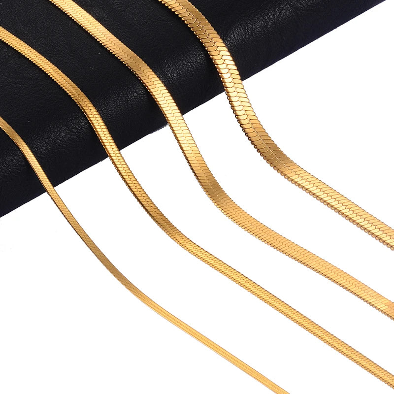 Stainless Steel Snake Blade Necklace Golden Flat Chain Jewelry Gift DIY Findings Accessories