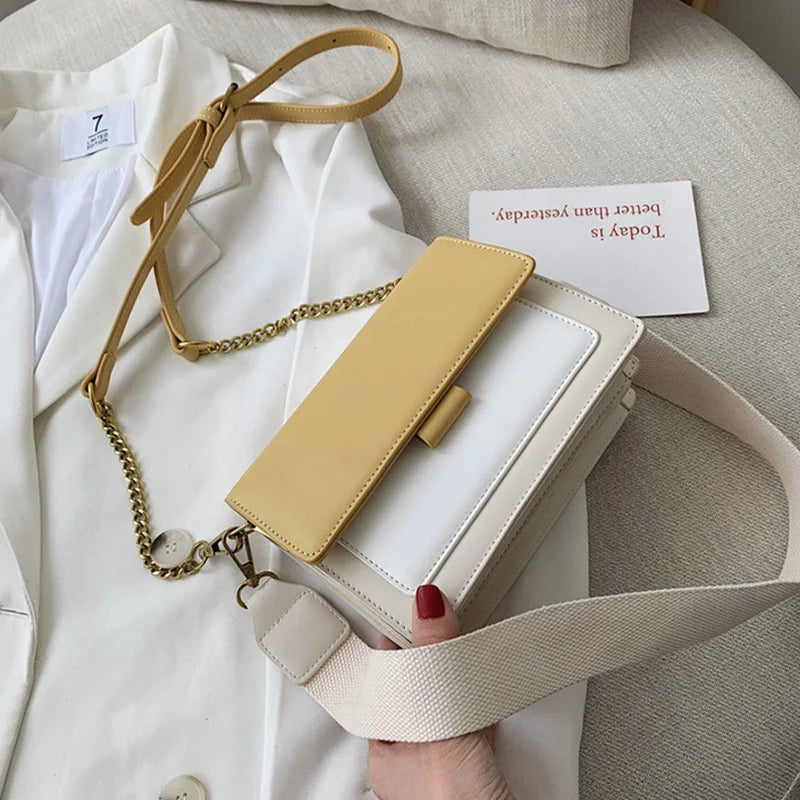 Contrast Color Leather Shoulder Bags For Women New Travel Crossbody Bag  Fashion Simple Shoulder Bag Ladies Flap Bag Handbag