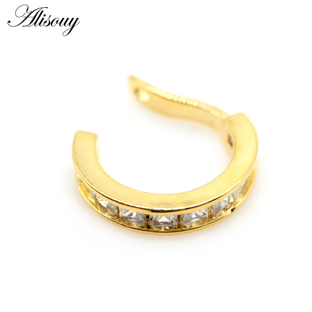 Alisouy 1pc Helix Cartilage Conch Fake Piercing Jewelry Adjustable CZ Zircon Crystal Ear Cuff Non Piercing Conch Cuff Earring