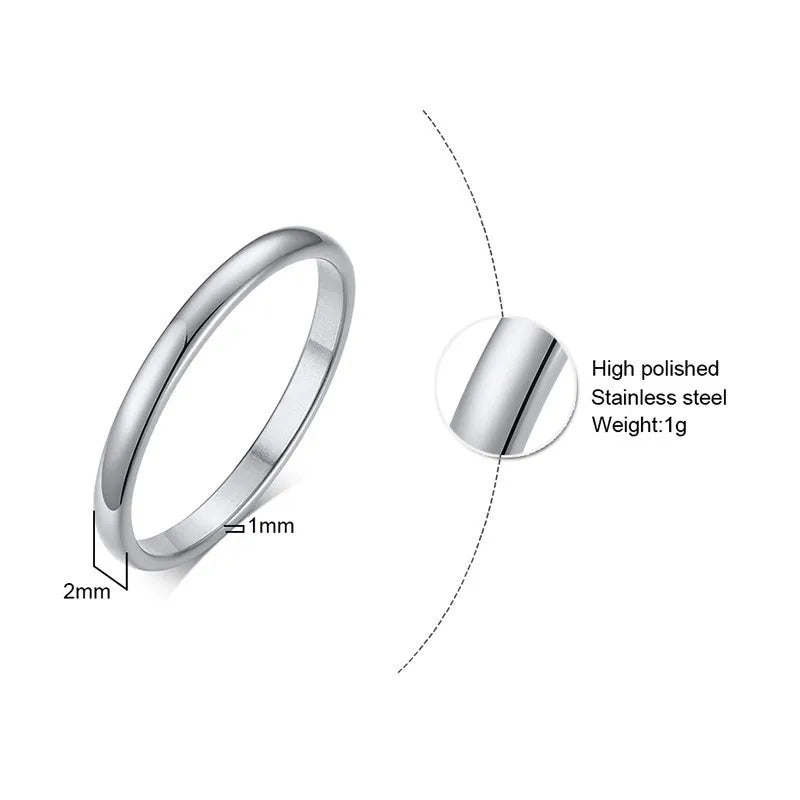 2MM Thin Classic Dome Ring - Stainless Steel Wedding Band Men Women