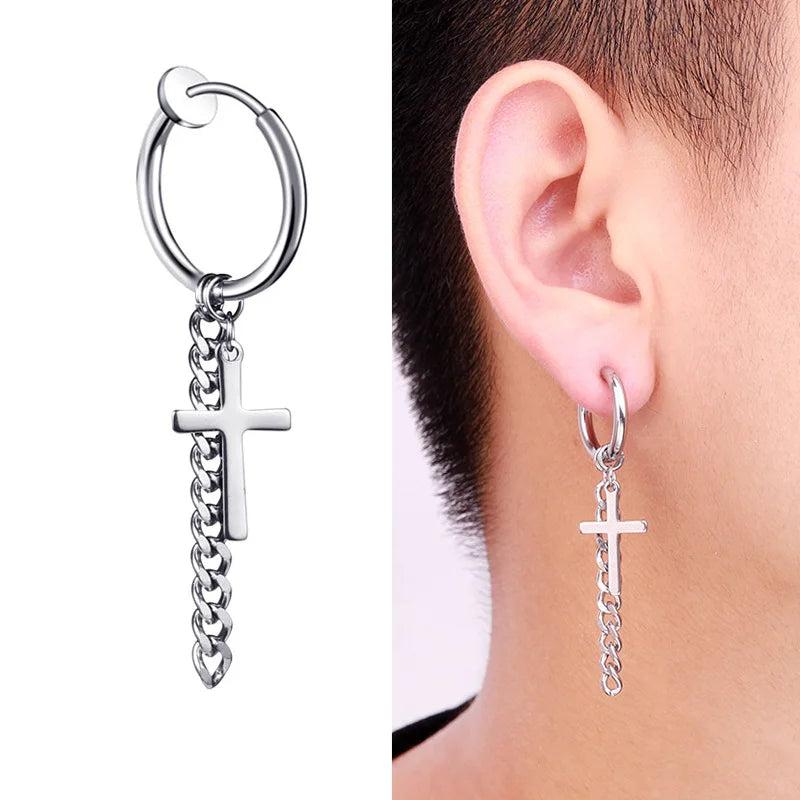 1Pc Punk Steel-color Stainless Steel Painless Ear Clip Earrings For Men/Women Street Pop Non Piercing Fake Earrings Jewelry Gift