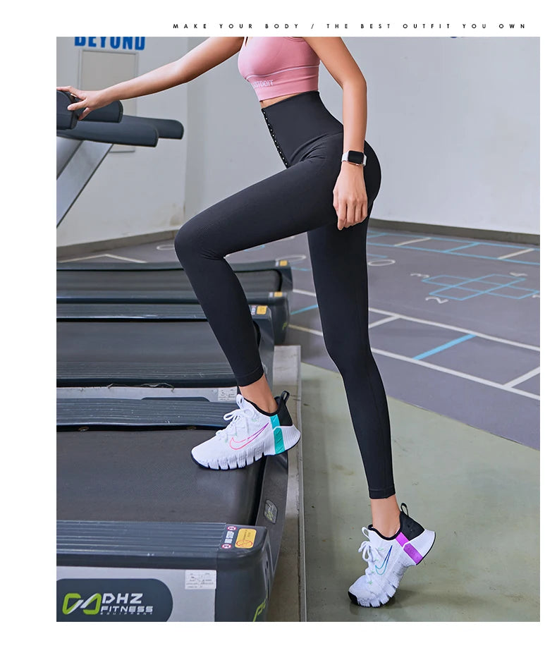 Fitness Women Corset Push Hip Postpartum High Waist Yoga Pants Workout Seamless Leggings Sportswear Gym Running Training Tights