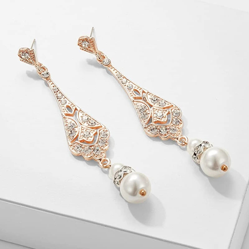 1920s Flapper Earrings 20s Art Deco Great Gatsby Earring Drop Rhinestone Jewelry Accessories Vintage Party Dangle Pearl Earrings