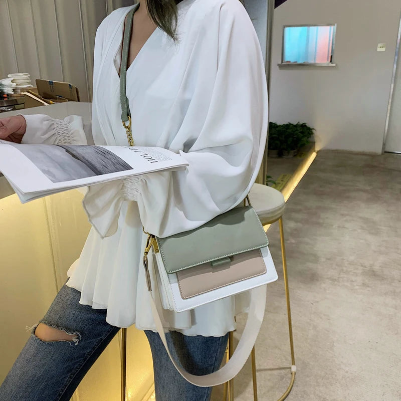 Contrast Color Leather Shoulder Bags For Women New Travel Crossbody Bag  Fashion Simple Shoulder Bag Ladies Flap Bag Handbag
