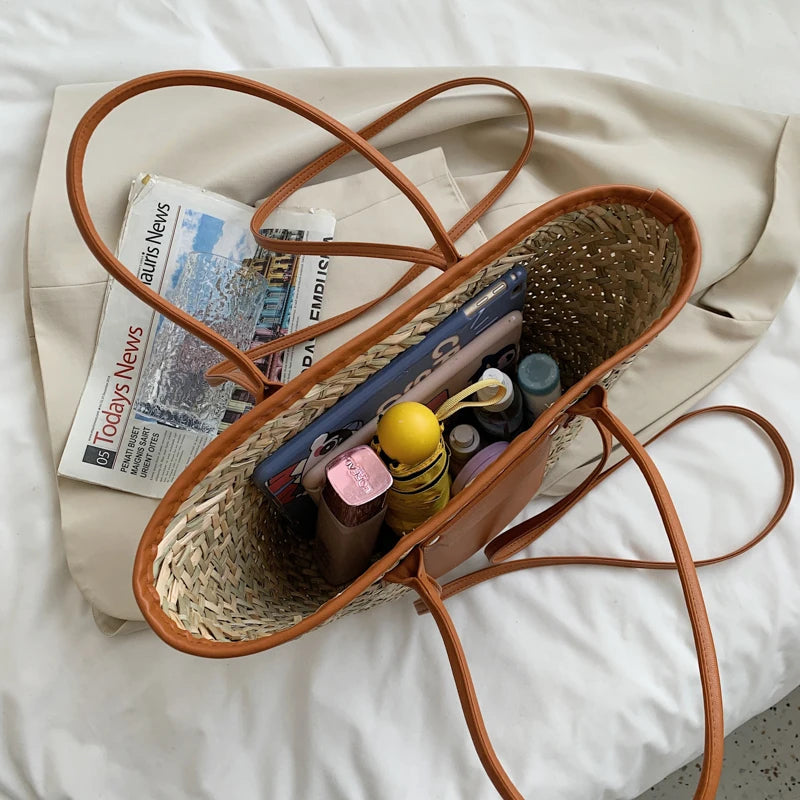 High Quality Women Straw Summer Handbags Fashion Ladies Shoulder Messenger Bags Designer Female Large Capacity Tote Beach Bag