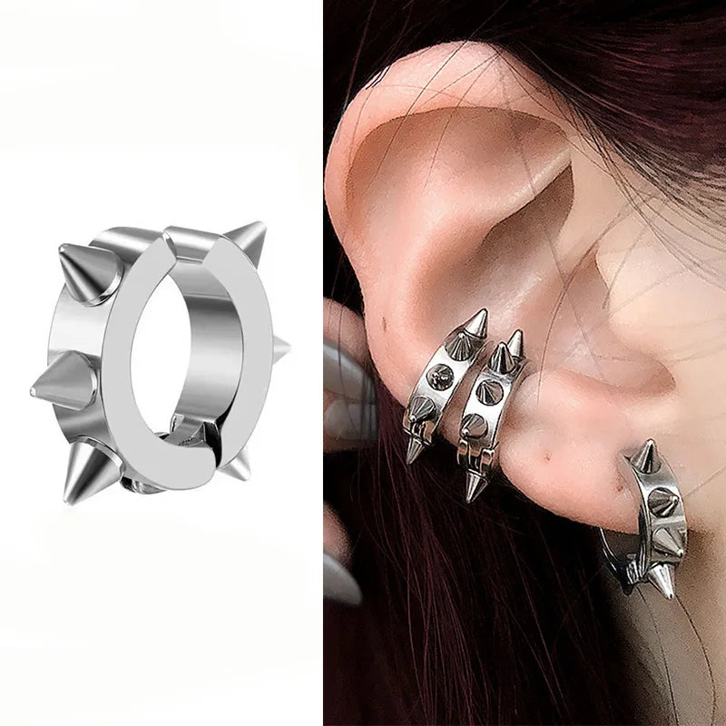 1Pc Punk Steel-color Stainless Steel Painless Ear Clip Earrings For Men/Women Street Pop Non Piercing Fake Earrings Jewelry Gift