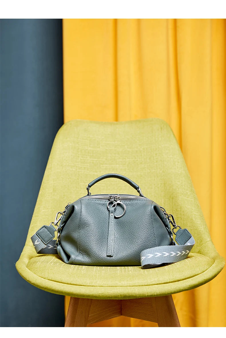Zency Hot Selling Fashion Brand Handbag Genuine Leather Shoulder Bag For Women Elegant Small Tote Bag White Khaki BlackCrossbody