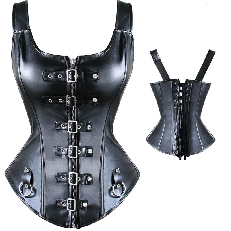 Faux Leather Harness Corset - Overbust Steampunk Waist Trainer