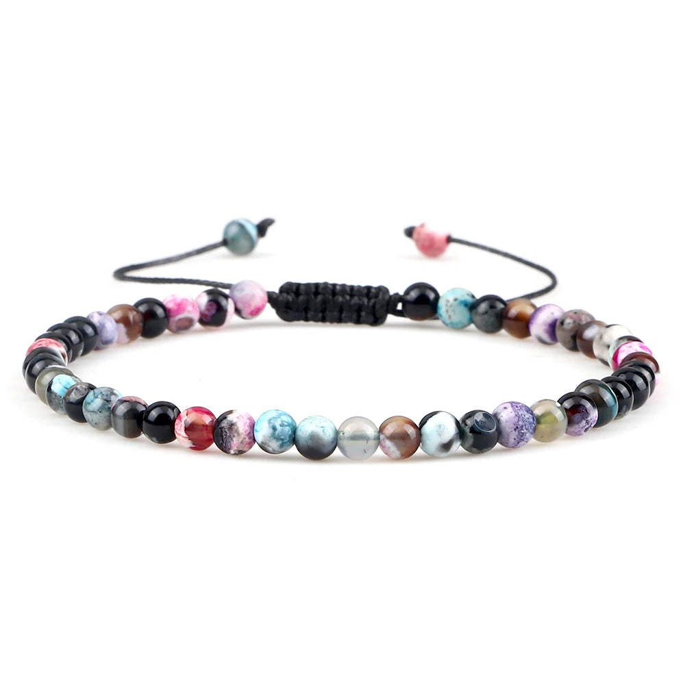 Adjustable 4mm Chakra Beads Bracelet Mini Natural Stone Agats Lava Tiger Eye Beaded Bracelets & Bangles Women Men Gift Jewelry