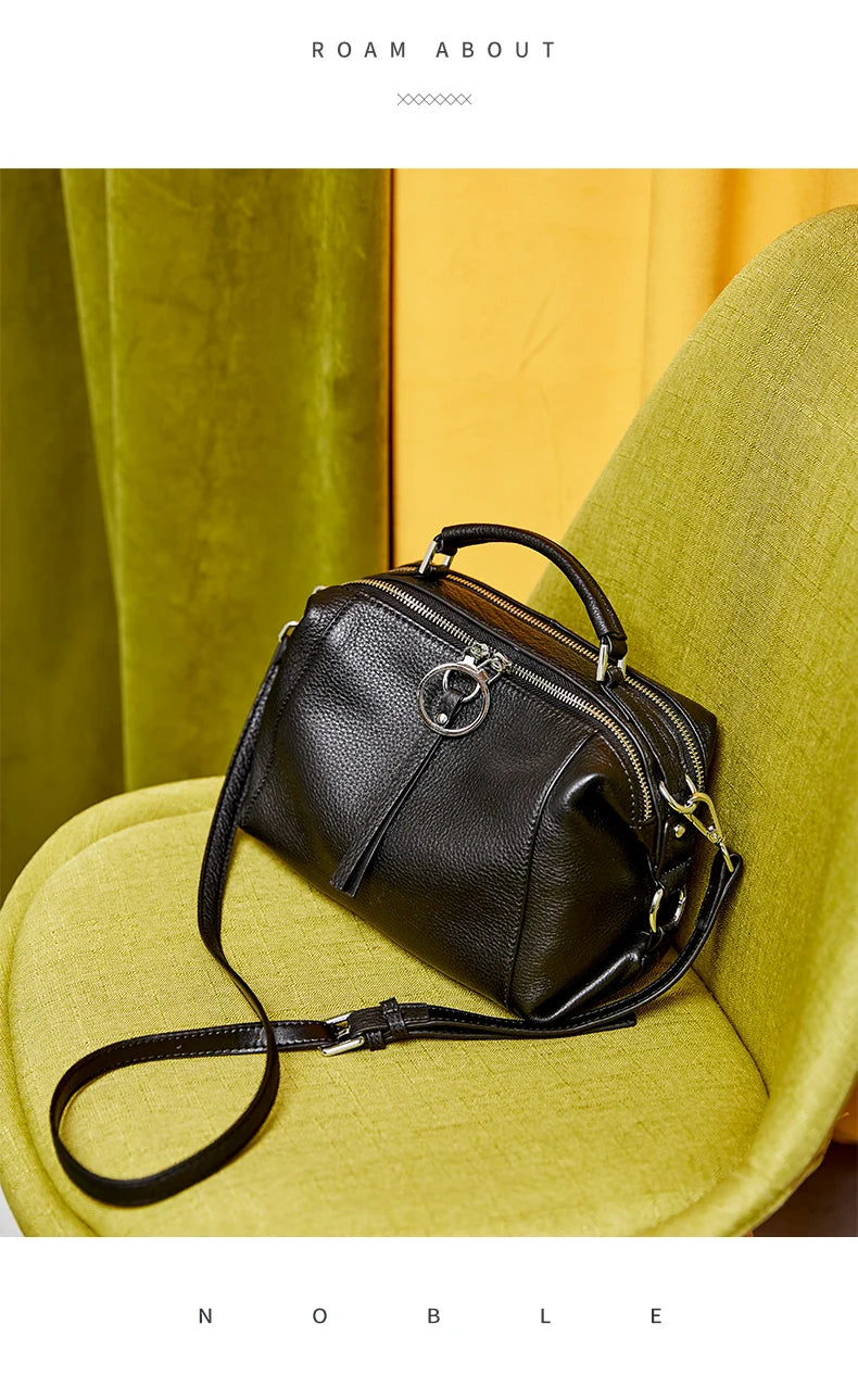 Zency Hot Selling Fashion Brand Handbag Genuine Leather Shoulder Bag For Women Elegant Small Tote Bag White Khaki BlackCrossbody