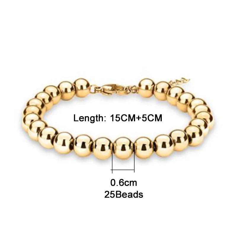 MisenBaBa Stainless Steel Ball Beads Cuff Bracelet for Women Gold Silver Color Beaded Bracelets Charms Metal Statement Jewelry