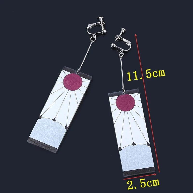 Anime Demon Slayer Kimetsu No Yaiba Kamado Tanjirou Earrings Acrylic Clip Drop Long Ear Jewelry Cosplay Props Accessories Gift