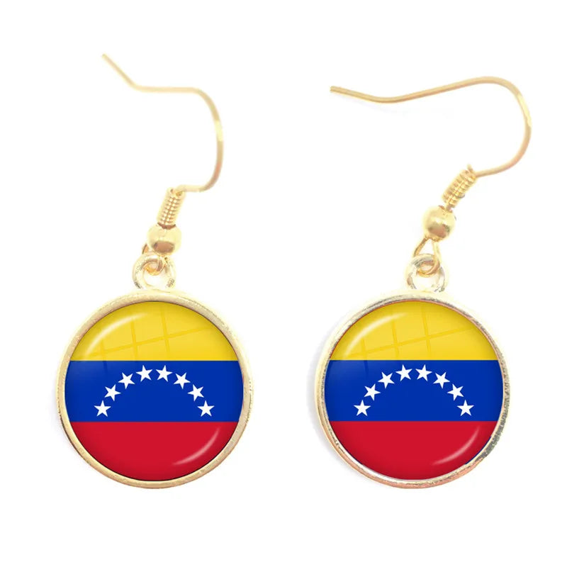 Soviet Union,Brazil,Canada,Netherlands,Israel,Syria,Venezuela,United States,Spain National Flag Glass Cabochon Drop Earrings