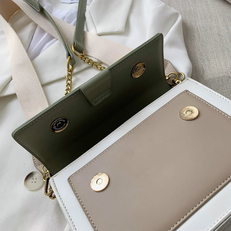Contrast Color Leather Shoulder Bags For Women New Travel Crossbody Bag  Fashion Simple Shoulder Bag Ladies Flap Bag Handbag