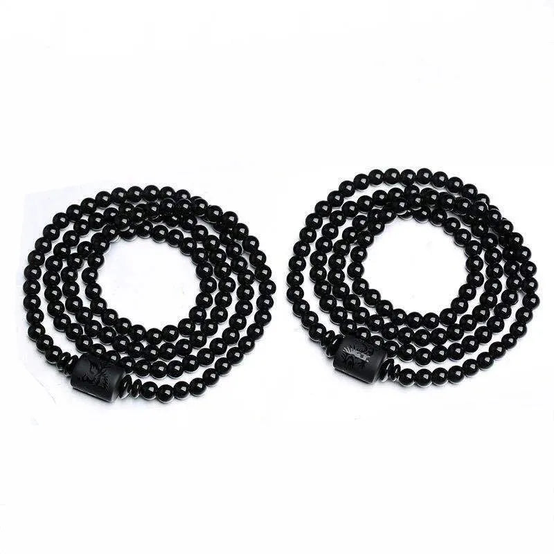 Natural Black Obsidian Carved Buddha Lucky Amulet Round Beads Strand Bracelet for Women Men Yoga Jewelry 6MM 8MM 10MM 12MM