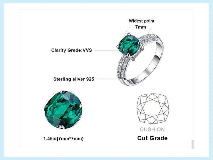 JewelryPalace Green Simulated Nano Emerald Created Ruby Ring 925 Sterling Silver Gemstone Solitaire Engagement Rings for Women