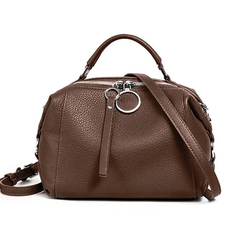 Zency Hot Selling Fashion Brand Handbag Genuine Leather Shoulder Bag For Women Elegant Small Tote Bag White Khaki BlackCrossbody