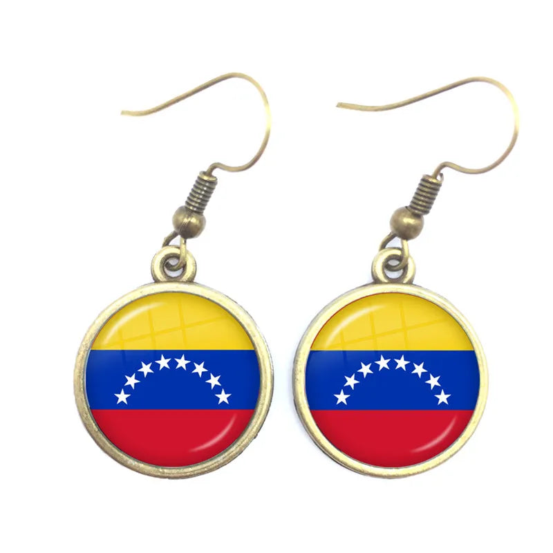 Soviet Union,Brazil,Canada,Netherlands,Israel,Syria,Venezuela,United States,Spain National Flag Glass Cabochon Drop Earrings