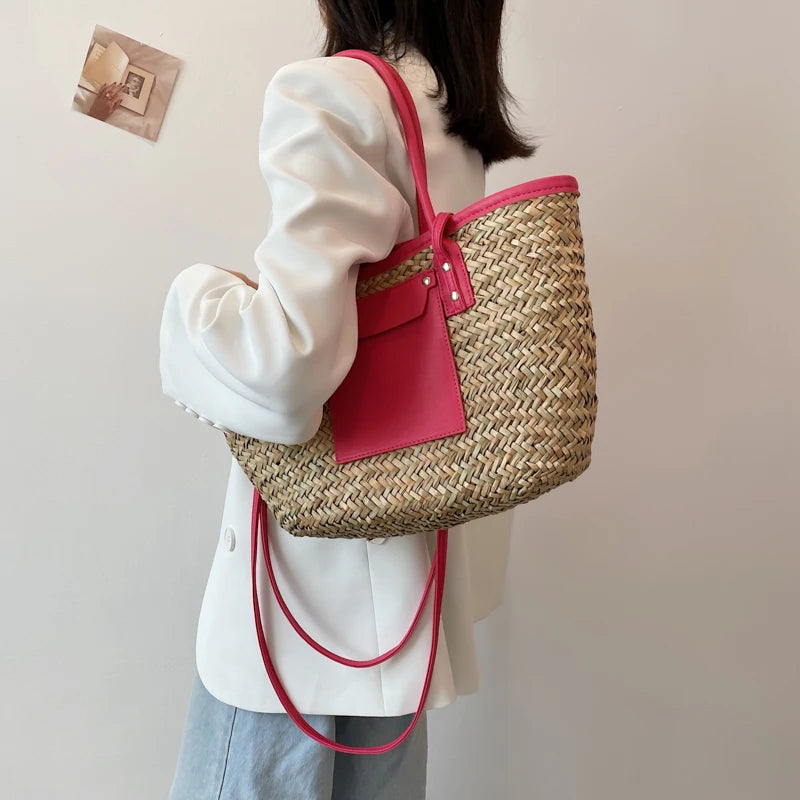 High Quality Women Straw Summer Handbags Fashion Ladies Shoulder Messenger Bags Designer Female Large Capacity Tote Beach Bag