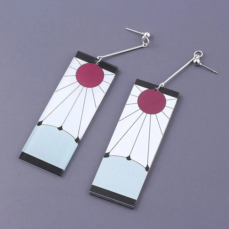 Anime Demon Slayer Kimetsu No Yaiba Kamado Tanjirou Earrings Acrylic Clip Drop Long Ear Jewelry Cosplay Props Accessories Gift