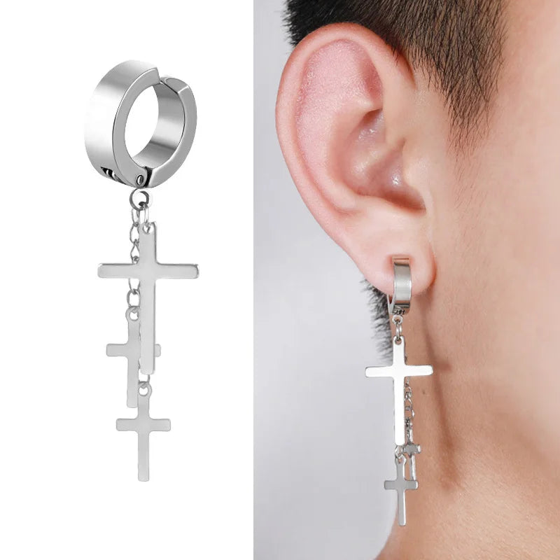 1Pc Punk Steel-color Stainless Steel Painless Ear Clip Earrings For Men/Women Street Pop Non Piercing Fake Earrings Jewelry Gift