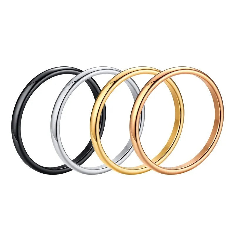 2MM Thin Classic Dome Ring - Stainless Steel Wedding Band Men Women