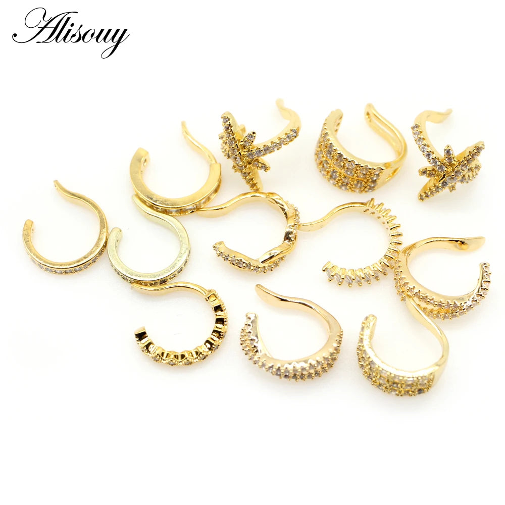 Alisouy 1pc Helix Cartilage Conch Fake Piercing Jewelry Adjustable CZ Zircon Crystal Ear Cuff Non Piercing Conch Cuff Earring