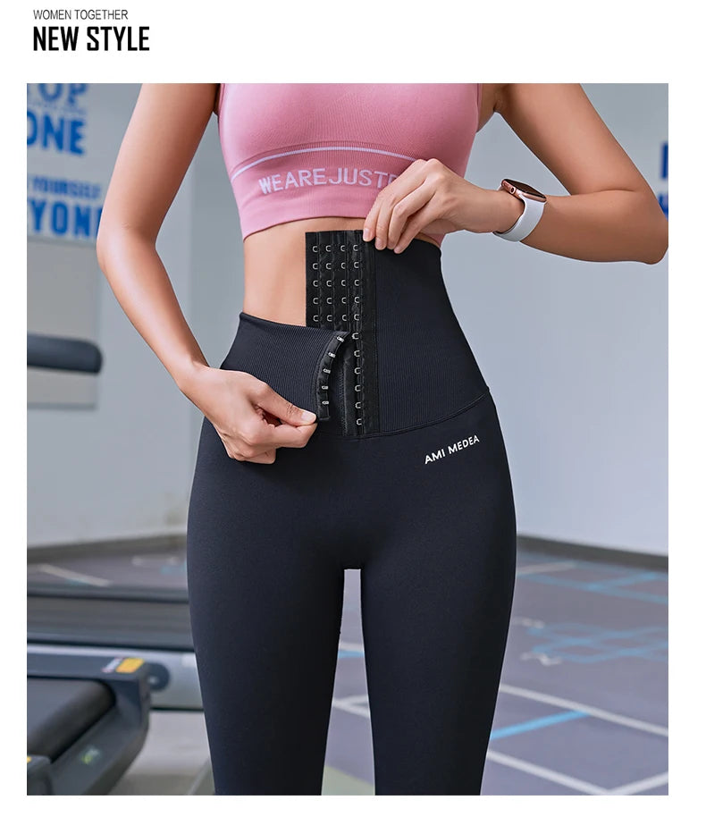 Fitness Women Corset Push Hip Postpartum High Waist Yoga Pants Workout Seamless Leggings Sportswear Gym Running Training Tights