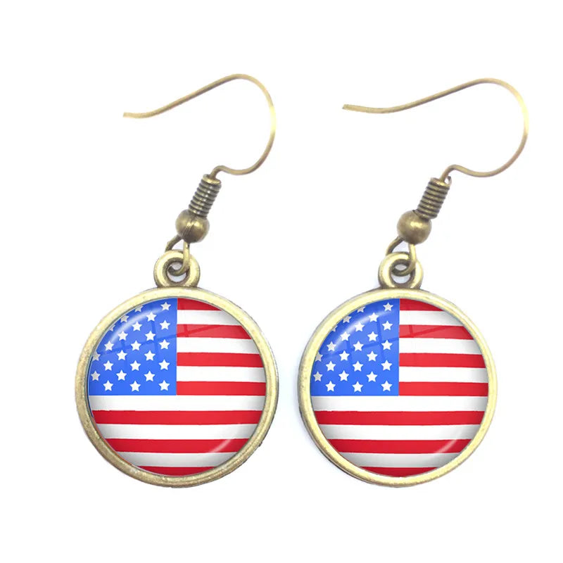 Soviet Union,Brazil,Canada,Netherlands,Israel,Syria,Venezuela,United States,Spain National Flag Glass Cabochon Drop Earrings