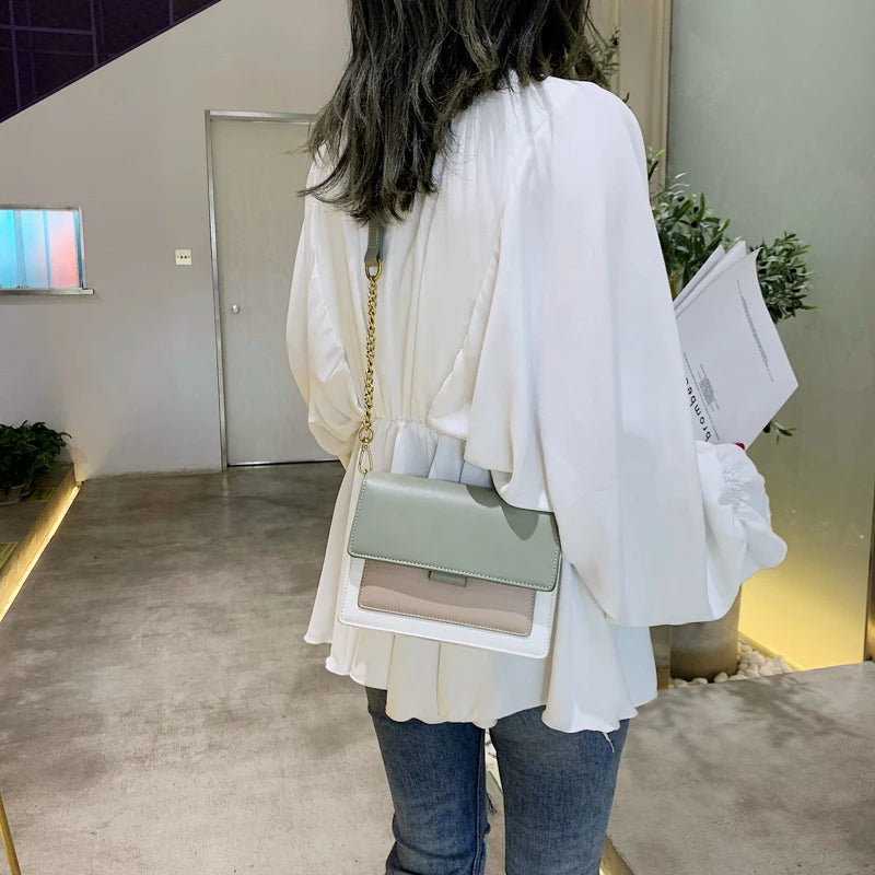 Contrast Color Leather Shoulder Bags For Women New Travel Crossbody Bag  Fashion Simple Shoulder Bag Ladies Flap Bag Handbag
