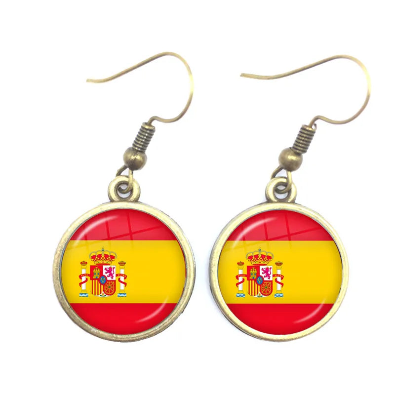 Soviet Union,Brazil,Canada,Netherlands,Israel,Syria,Venezuela,United States,Spain National Flag Glass Cabochon Drop Earrings