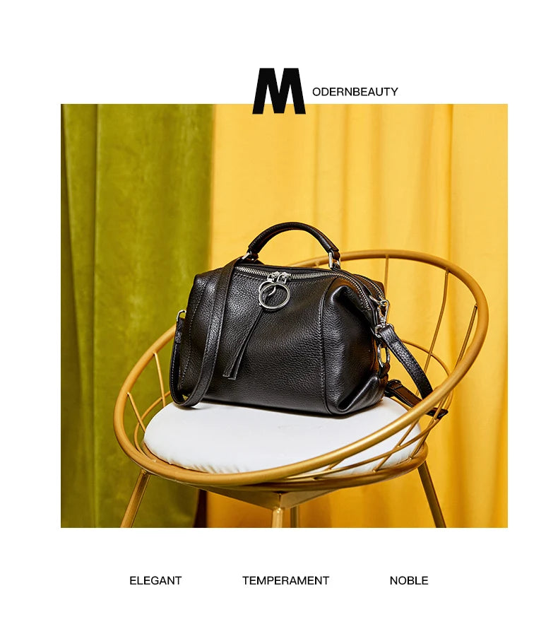 Zency Hot Selling Fashion Brand Handbag Genuine Leather Shoulder Bag For Women Elegant Small Tote Bag White Khaki BlackCrossbody