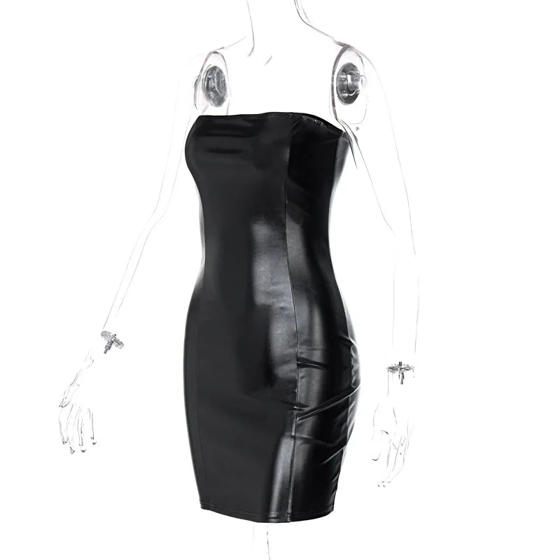 Women's PU Leather Bodycon Mini Dress - Strapless Party Sundress