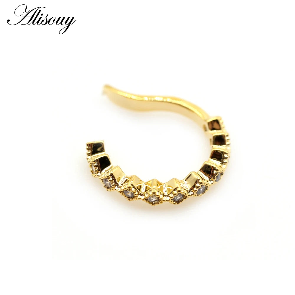 Alisouy 1pc Helix Cartilage Conch Fake Piercing Jewelry Adjustable CZ Zircon Crystal Ear Cuff Non Piercing Conch Cuff Earring