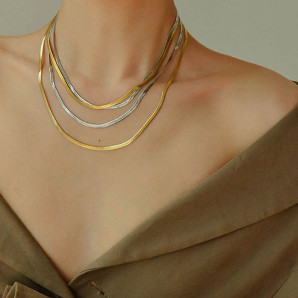 Stainless Steel Snake Blade Necklace Golden Flat Chain Jewelry Gift DIY Findings Accessories