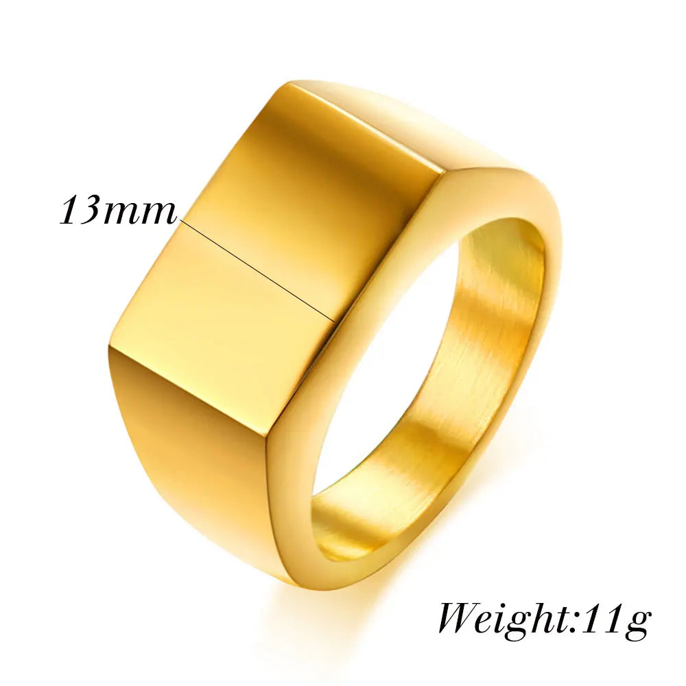 VQYSKO Signet Rings for Men Women Solid Polished Stainless Steel Biker Ring for Men Ideal Gift for Dad & Boyfriend