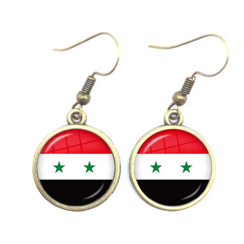 Soviet Union,Brazil,Canada,Netherlands,Israel,Syria,Venezuela,United States,Spain National Flag Glass Cabochon Drop Earrings
