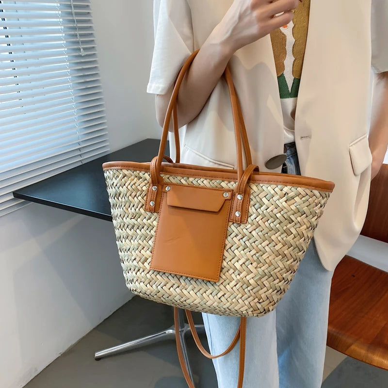 High Quality Women Straw Summer Handbags Fashion Ladies Shoulder Messenger Bags Designer Female Large Capacity Tote Beach Bag
