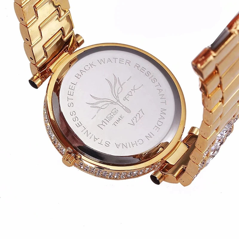 MISSFOX Women Quartz Watch Fashion Bling Casual Ladies Watch Female Quartz Gold Watch Crystal Diamond Leopard For Women Clock