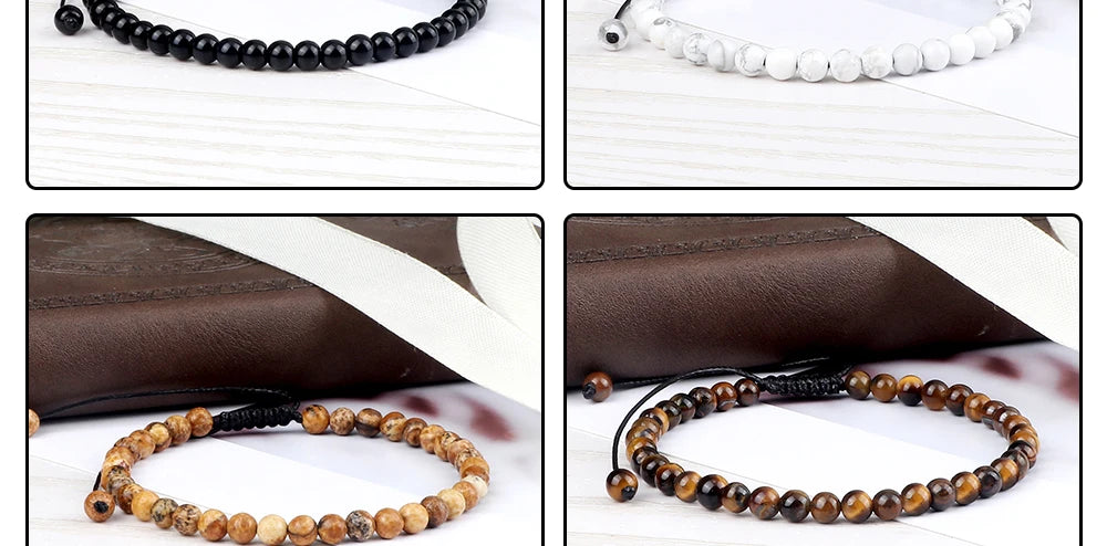 Adjustable 4mm Chakra Beads Bracelet Mini Natural Stone Agats Lava Tiger Eye Beaded Bracelets & Bangles Women Men Gift Jewelry