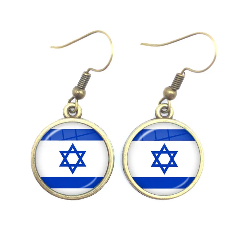 Soviet Union,Brazil,Canada,Netherlands,Israel,Syria,Venezuela,United States,Spain National Flag Glass Cabochon Drop Earrings