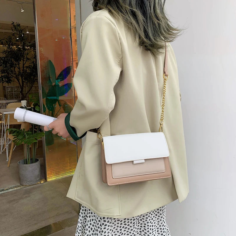 Contrast Color Leather Shoulder Bags For Women New Travel Crossbody Bag  Fashion Simple Shoulder Bag Ladies Flap Bag Handbag