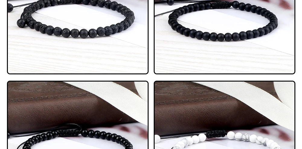 Adjustable 4mm Chakra Beads Bracelet Mini Natural Stone Agats Lava Tiger Eye Beaded Bracelets & Bangles Women Men Gift Jewelry