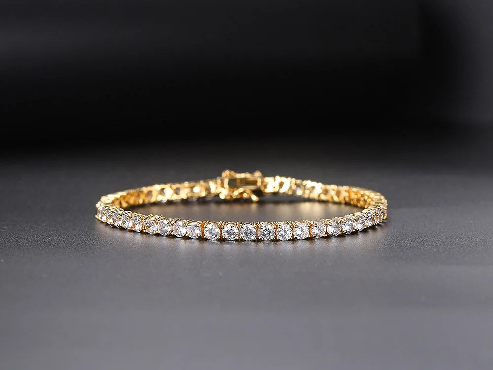 Iced Out Crystal Tennis Bracelet for Women Punk Hiphop Luxury AAA+ Cubic Zirconia Wedding Gold Color Hand Chain Jewelry OHH118
