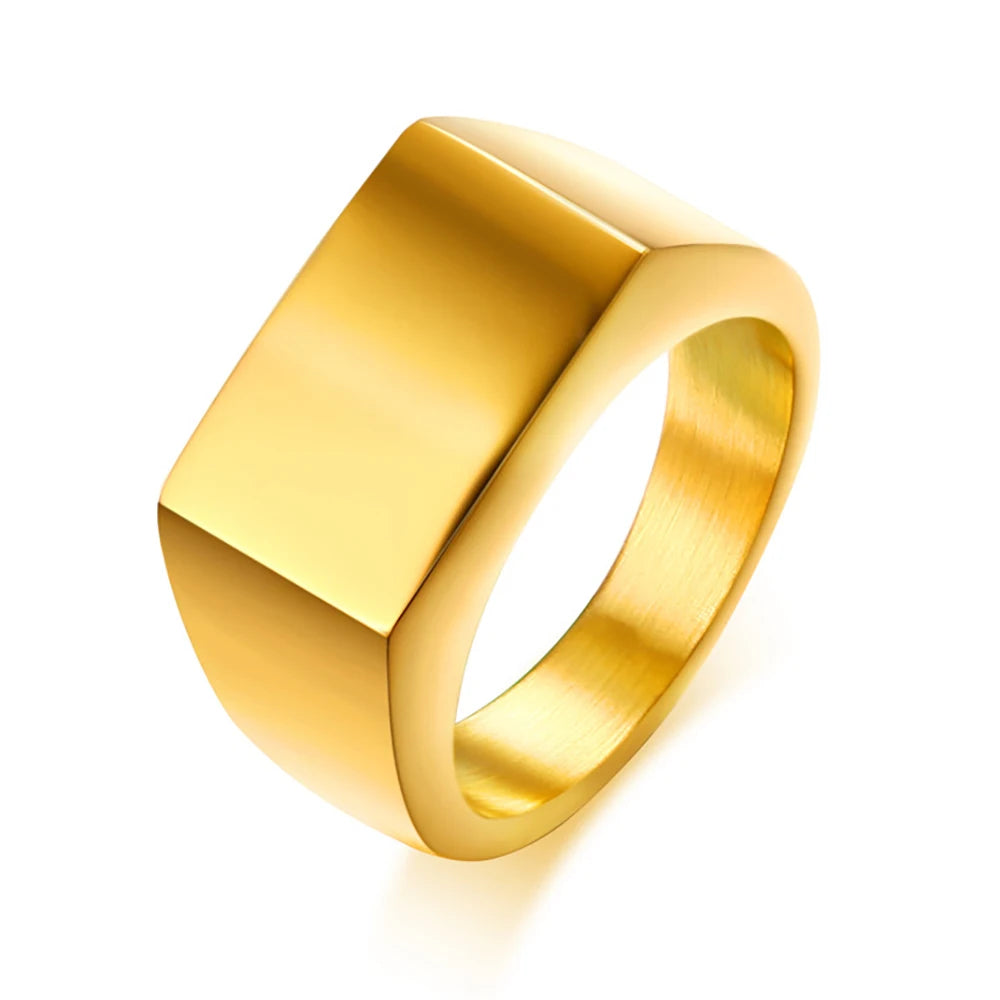 VQYSKO Signet Rings for Men Women Solid Polished Stainless Steel Biker Ring for Men Ideal Gift for Dad & Boyfriend