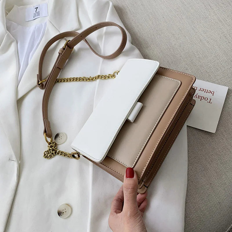 Contrast Color Leather Shoulder Bags For Women New Travel Crossbody Bag  Fashion Simple Shoulder Bag Ladies Flap Bag Handbag
